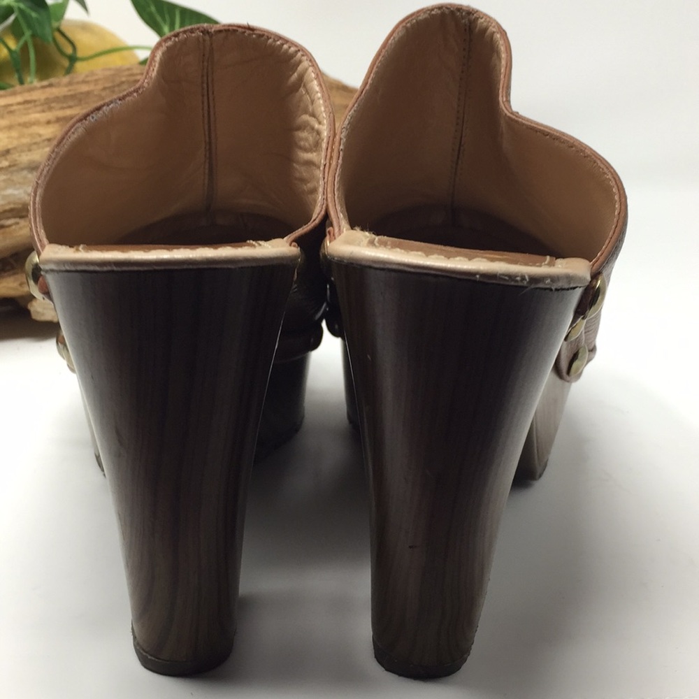 Mules Heels Slides Brown Leather Shoes Sz 6 6.5 - Picture 5 of 14